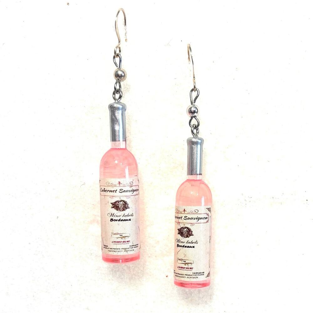 Cute Rose Wine Bottle Dangle Drop Earrings 2 inch